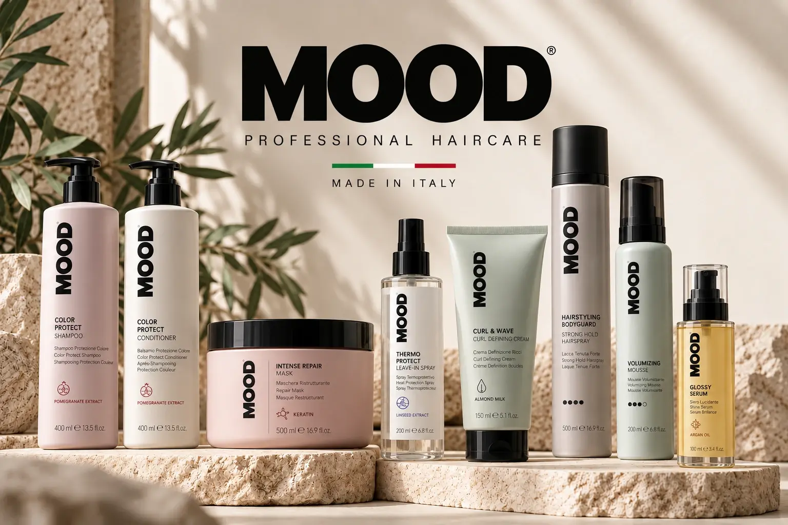 Mood professional hair color and care products available at Atria Beauty Collective in Chesterfield, MI